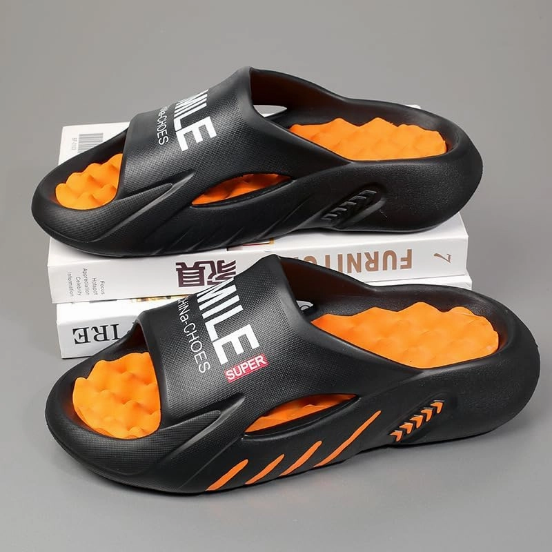 Men's Comfortable Alphabet Print Design EVA Slippers - Breathable Quick-Dry Open-Toe Slides with Non-Slip Sole for Indoor/Outdoor Use