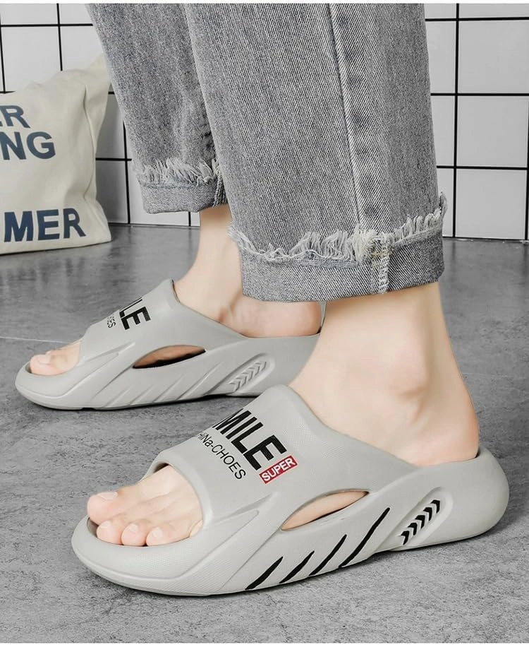 Men's Comfortable Alphabet Print Design EVA Slippers - Breathable Quick-Dry Open-Toe Slides with Non-Slip Sole for Indoor/Outdoor Use