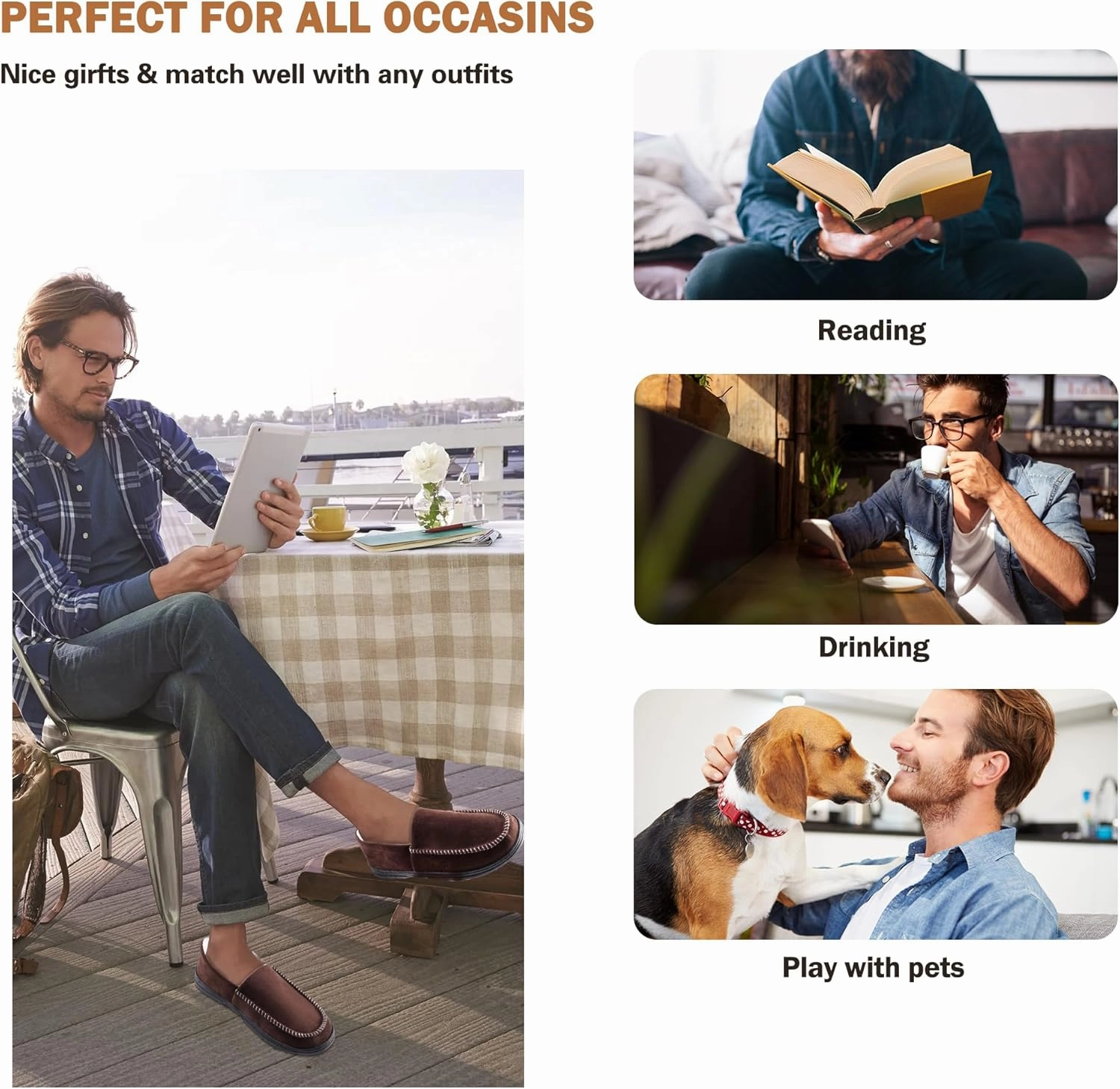 Mens Moccasin Slippers Indoor Outdoor House Slippers Warm Plush Fuzzy Memory Foam House Shoes