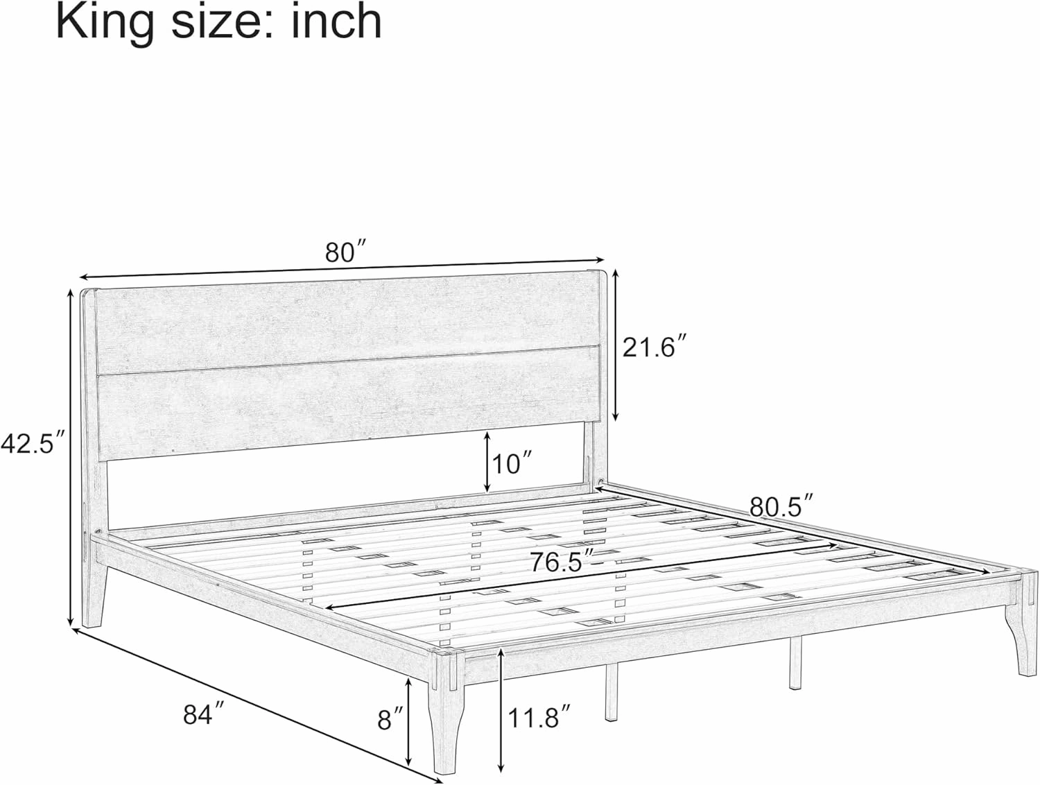 Merax King Size Bamboo Platform Bed, Mid-Century Modern Bed Frame with Tall Headboard, Wood Slat Support, No Box Spring Needed, Easy Assembly, Brown