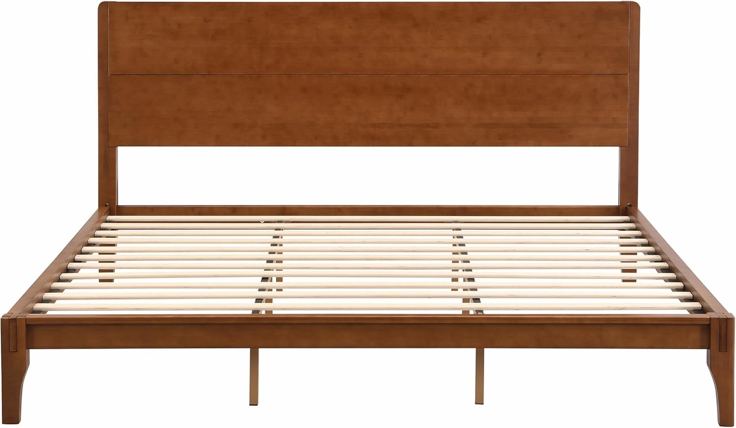 Merax King Size Bamboo Platform Bed, Mid-Century Modern Bed Frame with Tall Headboard, Wood Slat Support, No Box Spring Needed, Easy Assembly, Brown