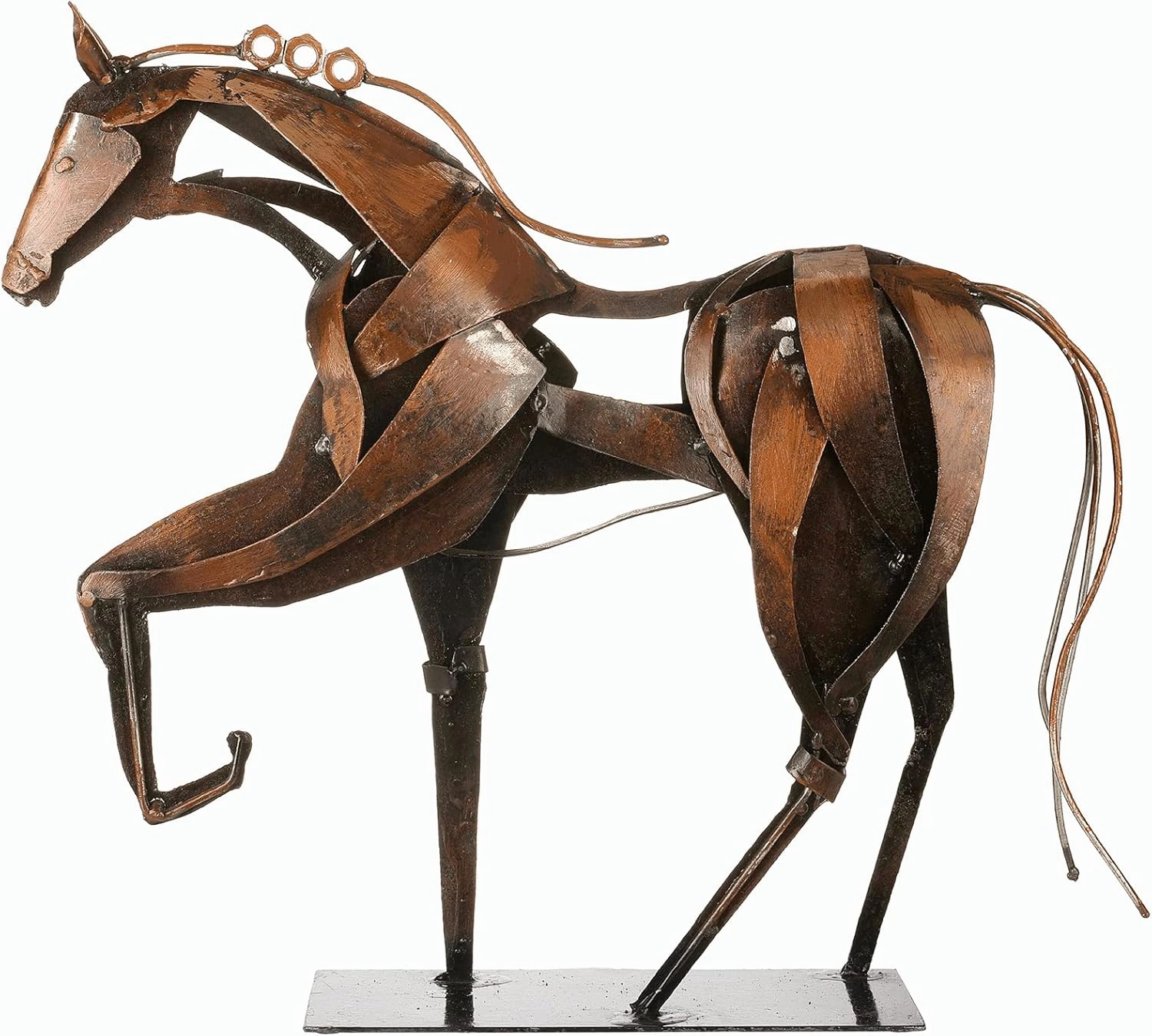 Metal Horse Statue Decor, Handmade Strong Modern Horse Sculpture Handicraft, Rustic Metal Statue Decorations Gift for Home Office Desk Figurine (Brown)