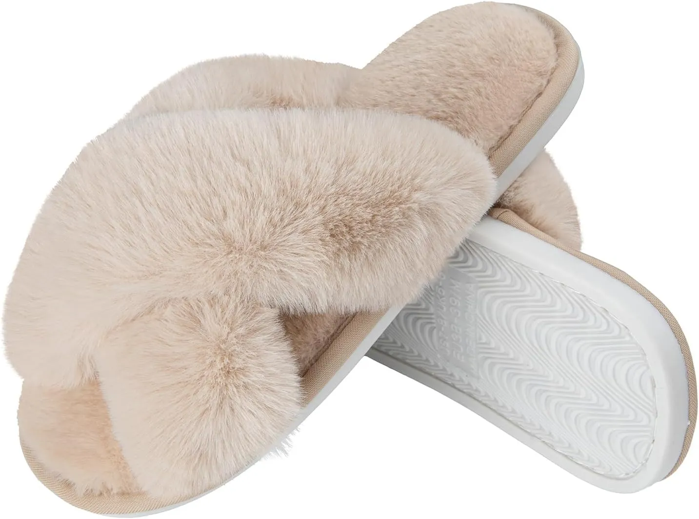 Metog Women's Fuzzy Cross Band Indoor/Outdoor Soft Open Toe Slippers