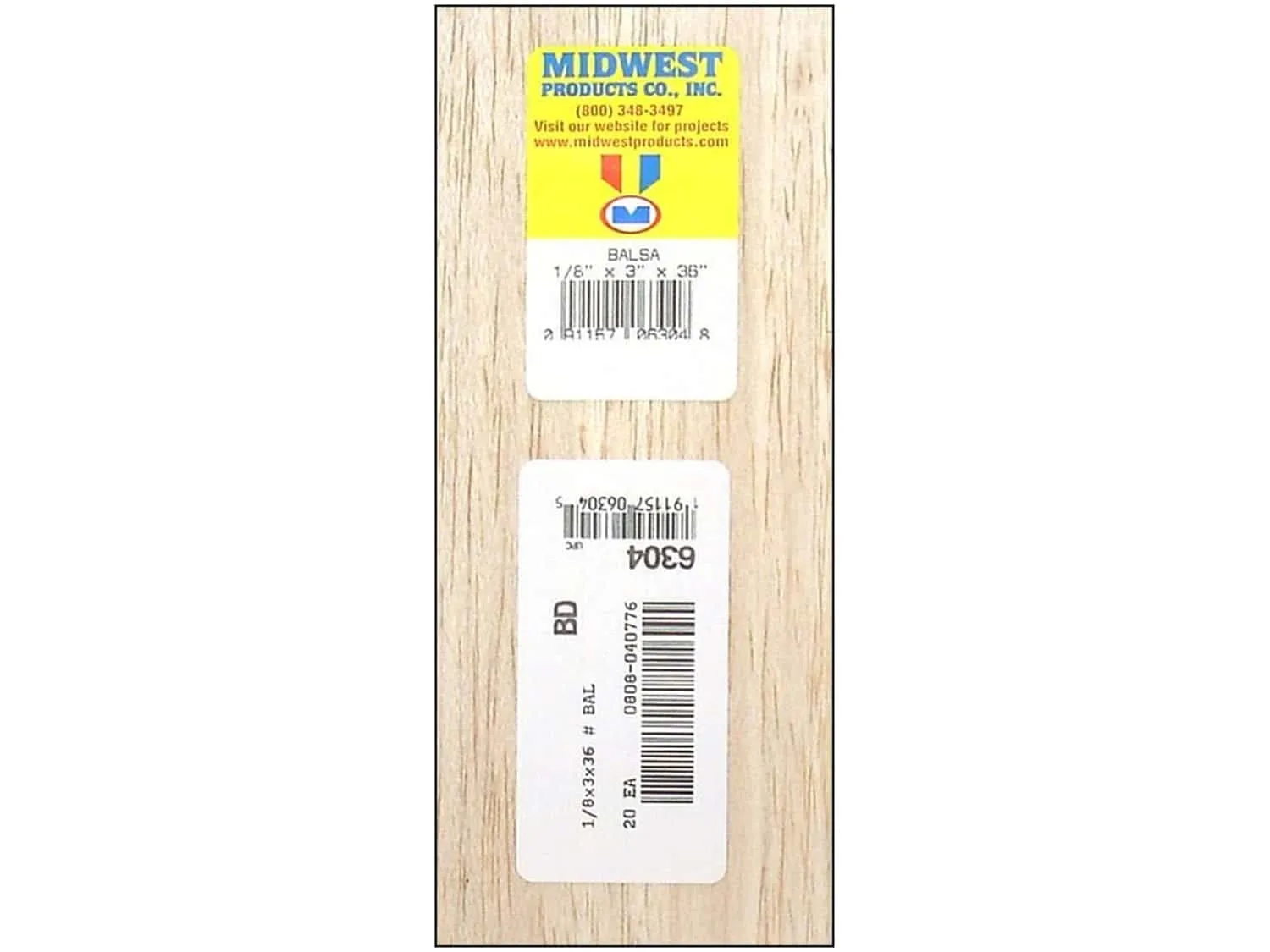 Midwest Products Balsawood Sheet, 1/8 x 3 x 36-in., Quantity 10