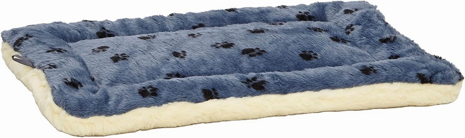 MidWest Homes for Pets Reversible Paw Print Pet Bed in Blue/White, Dog Bed Measures 35L x 21.5W x 3.5H for Intermediate Size Dogs, Machine Wash
