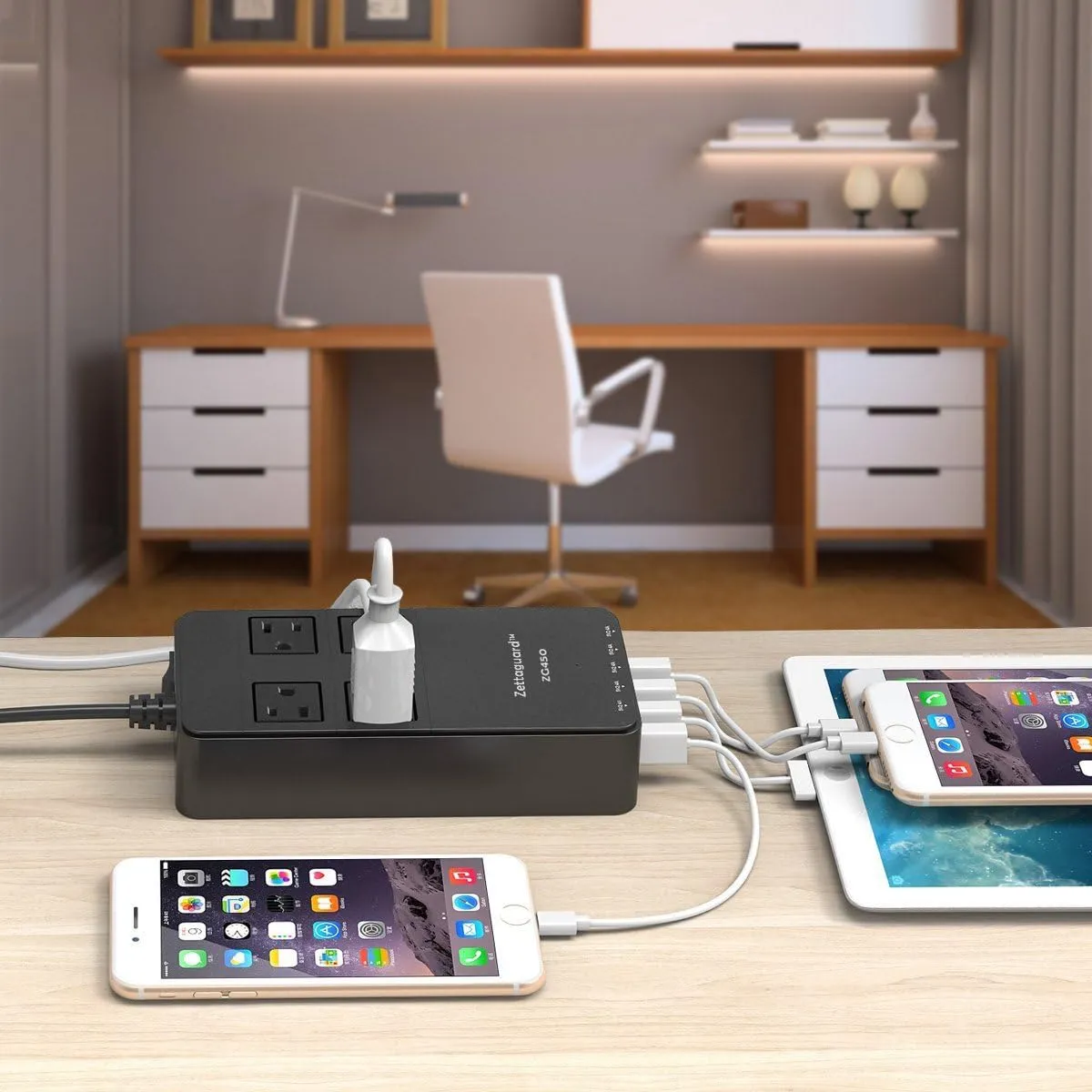 Mini 4-Outlet Travel Power Strip Surge Protector with USB Charger USB Charging Station (5-Port Smart, 40W/8A) and 5 Feet Power Cord, Black