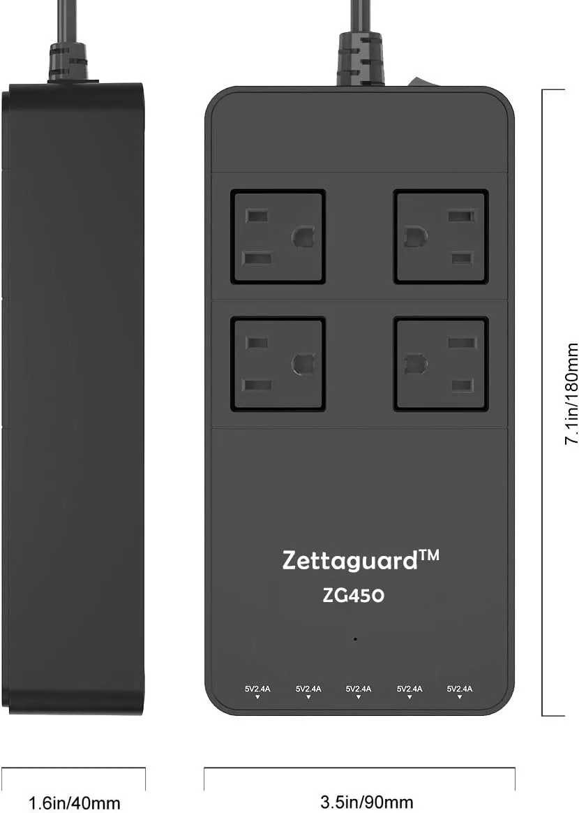 Mini 4-Outlet Travel Power Strip Surge Protector with USB Charger USB Charging Station (5-Port Smart, 40W/8A) and 5 Feet Power Cord, Black