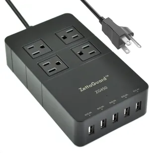 Mini 4-Outlet Travel Power Strip Surge Protector with USB Charger USB Charging Station (5-Port Smart, 40W/8A) and 5 Feet Power Cord, Black