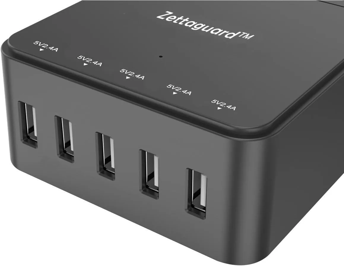 Mini 4-Outlet Travel Power Strip Surge Protector with USB Charger USB Charging Station (5-Port Smart, 40W/8A) and 5 Feet Power Cord, Black