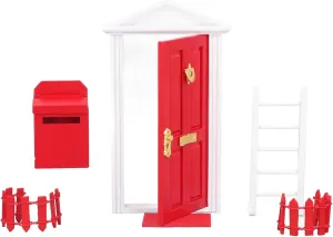 Mini Dollhouse Door Set, Wooden Tooth Fairy Door Kits, Elf Magic Fairy Door Secret Hidden Door, 1:12 Dollhouse Miniature Furniture, for Girls Dollhouse Fairy Garden Decor(red)