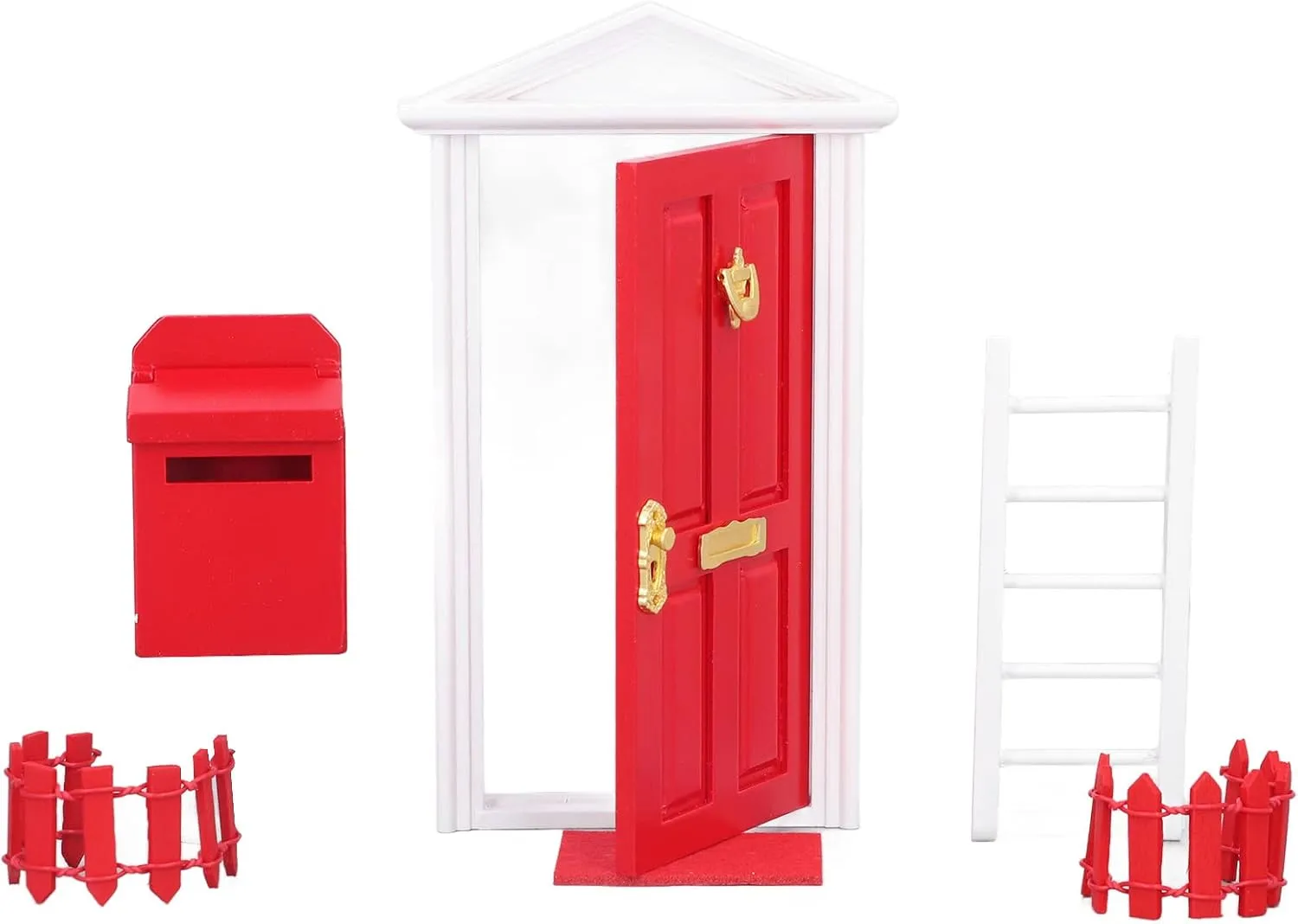 Mini Dollhouse Door Set, Wooden Tooth Fairy Door Kits, Elf Magic Fairy Door Secret Hidden Door, 1:12 Dollhouse Miniature Furniture, for Girls Dollhouse Fairy Garden Decor(red)