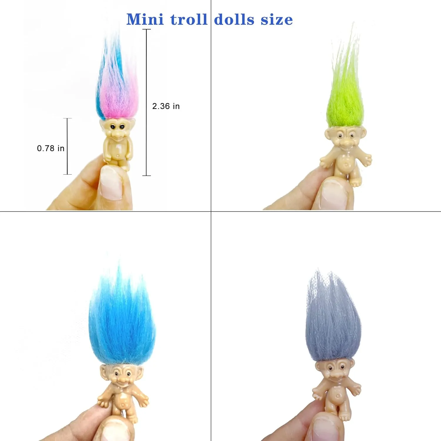Mini PVC Vintage Lucky Troll Doll Mini Action Figures Cake Toppers Chromatic Adorable Cute Little Guys Collection, School Project, Arts Crafts, Party Favors (20pack-B)