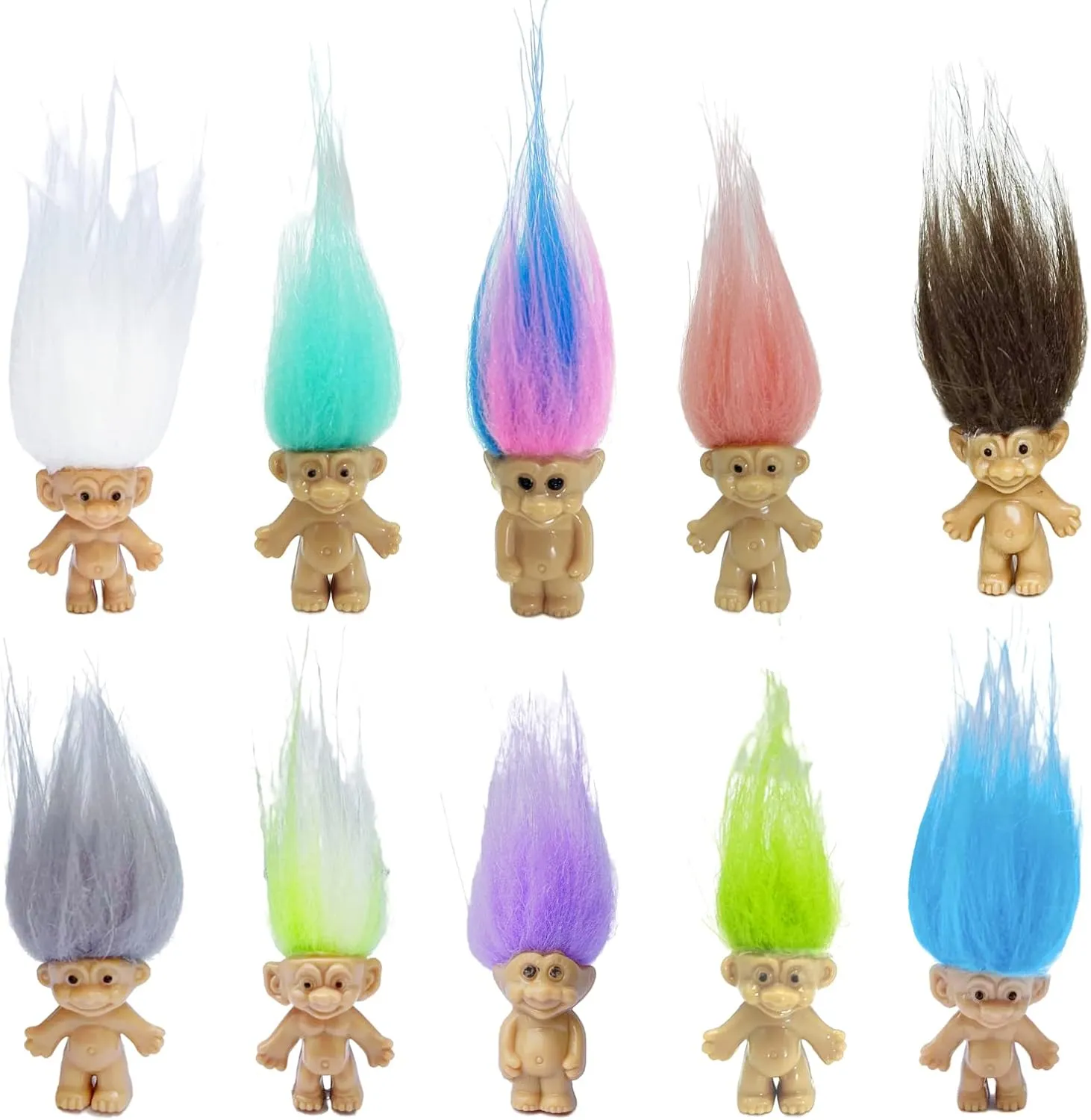 Mini PVC Vintage Lucky Troll Doll Mini Action Figures Cake Toppers Chromatic Adorable Cute Little Guys Collection, School Project, Arts Crafts, Party Favors (20pack-B)