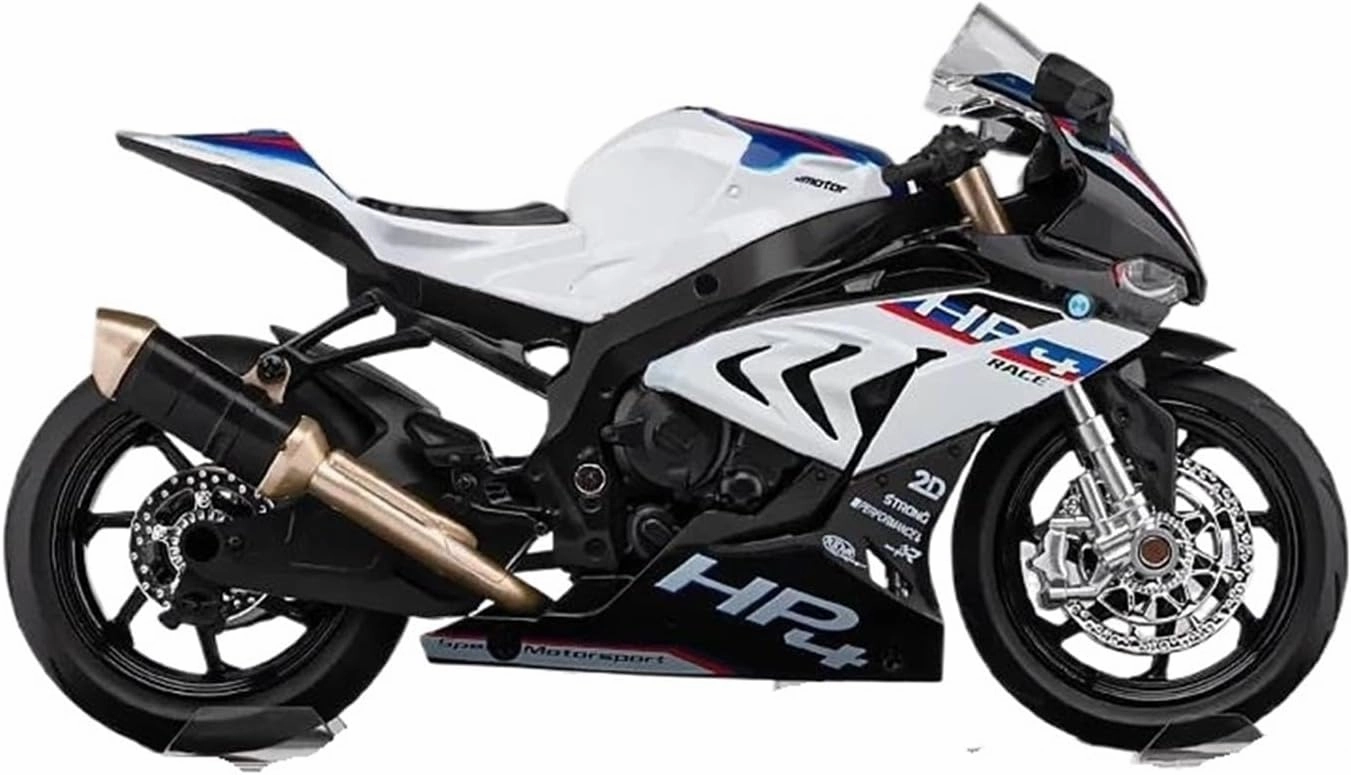 Mini Simulation Motorcycle Toys 1:12 for BMW HP4 Motorcycle Model Car Simulation Alloy Metal Toy Sound Light Motorcycle Adult for Boys(White)