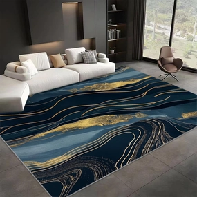Modern Flannel Area Rug 3 x 5 ft, Abstract Art Golden River Print Rug for Living Rooms and Bedrooms Runner, Abstract Lines Home Decor Rugs, Non-Slip Rug Machine Washable Carpet