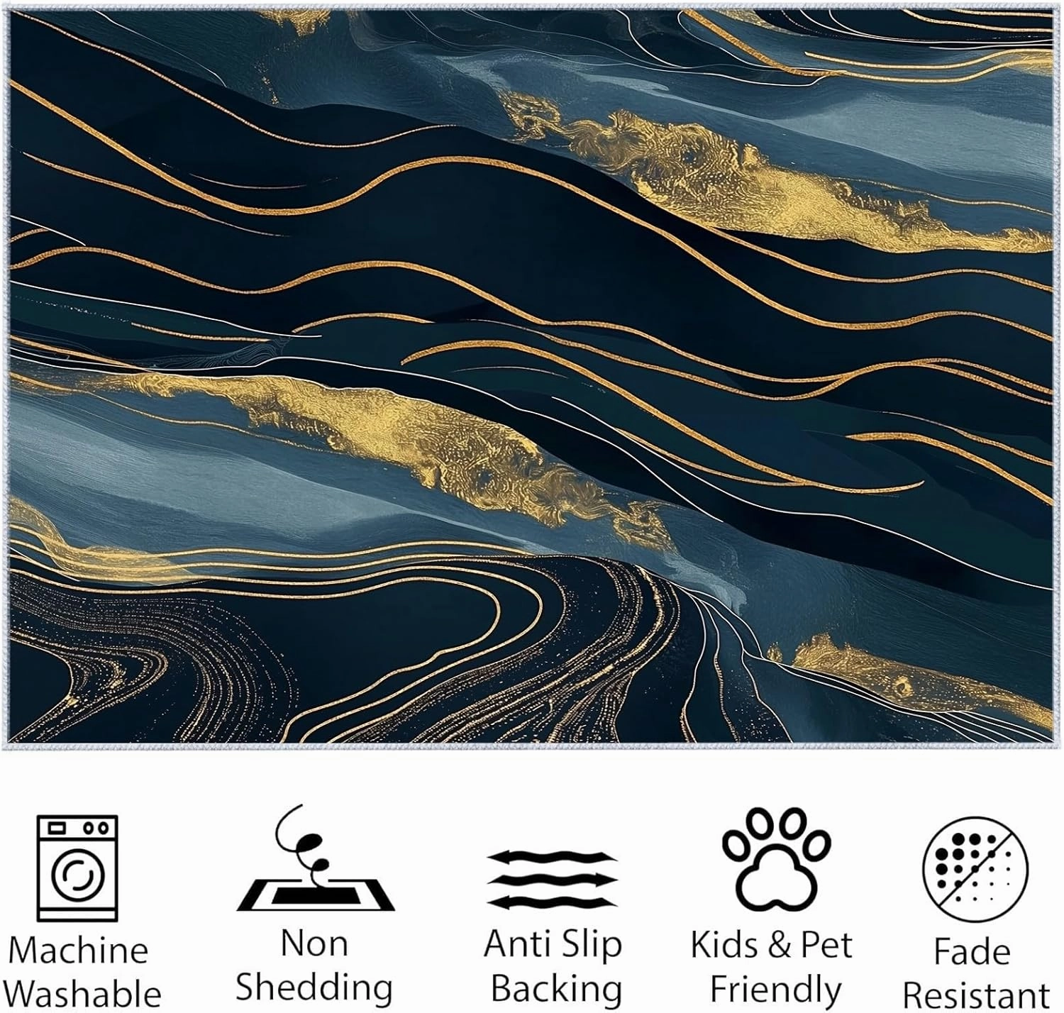 Modern Flannel Area Rug 3 x 5 ft, Abstract Art Golden River Print Rug for Living Rooms and Bedrooms Runner, Abstract Lines Home Decor Rugs, Non-Slip Rug Machine Washable Carpet