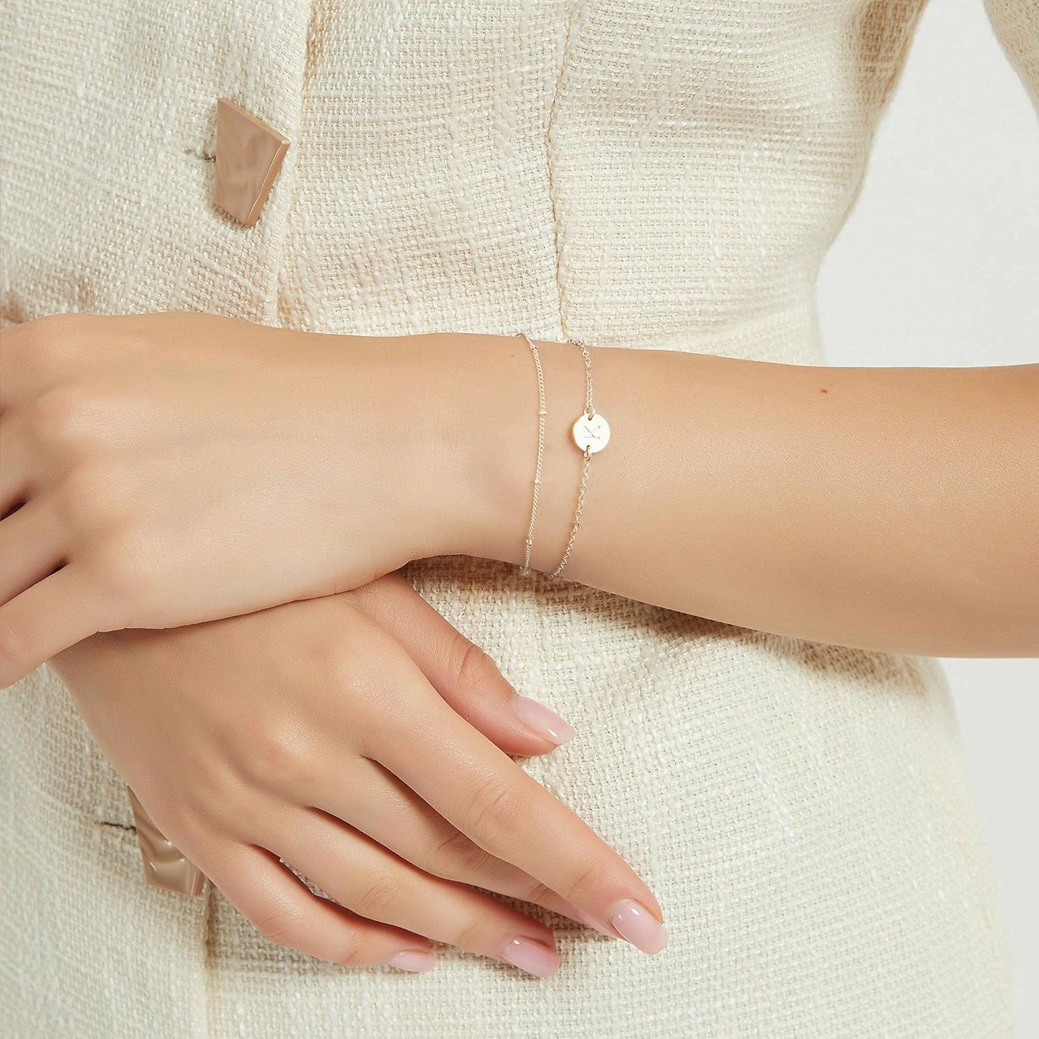 MONOZO Gold Initial Bracelets for Women Mothers Day Gifts, Dainty 14K Gold Plated Layered Beaded Letter Initial Bracelet Personalized 26 Alphabet Disc Monogram Charm Bracelet Mothers Day Gifts for Mom