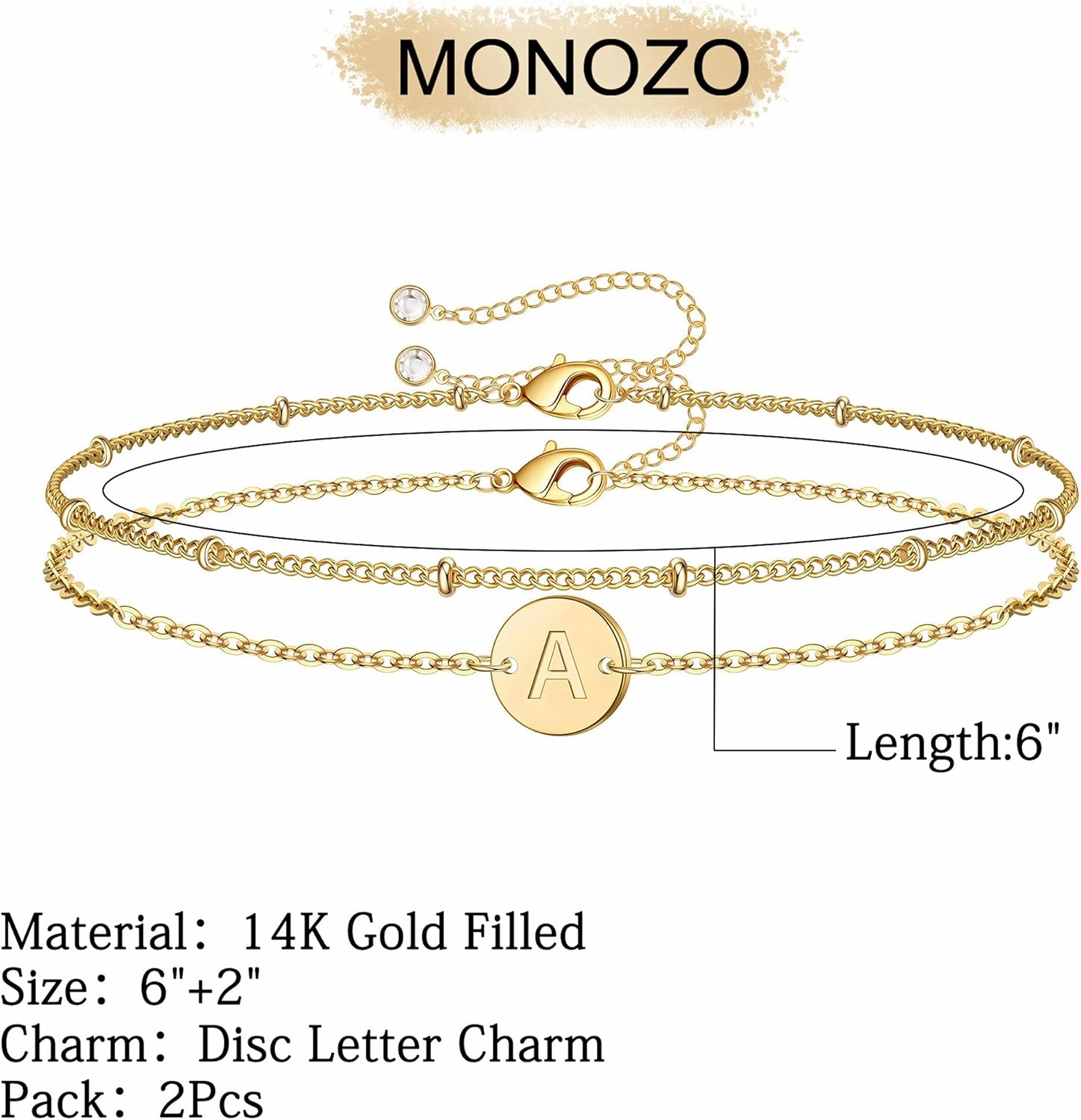MONOZO Gold Initial Bracelets for Women Mothers Day Gifts, Dainty 14K Gold Plated Layered Beaded Letter Initial Bracelet Personalized 26 Alphabet Disc Monogram Charm Bracelet Mothers Day Gifts for Mom
