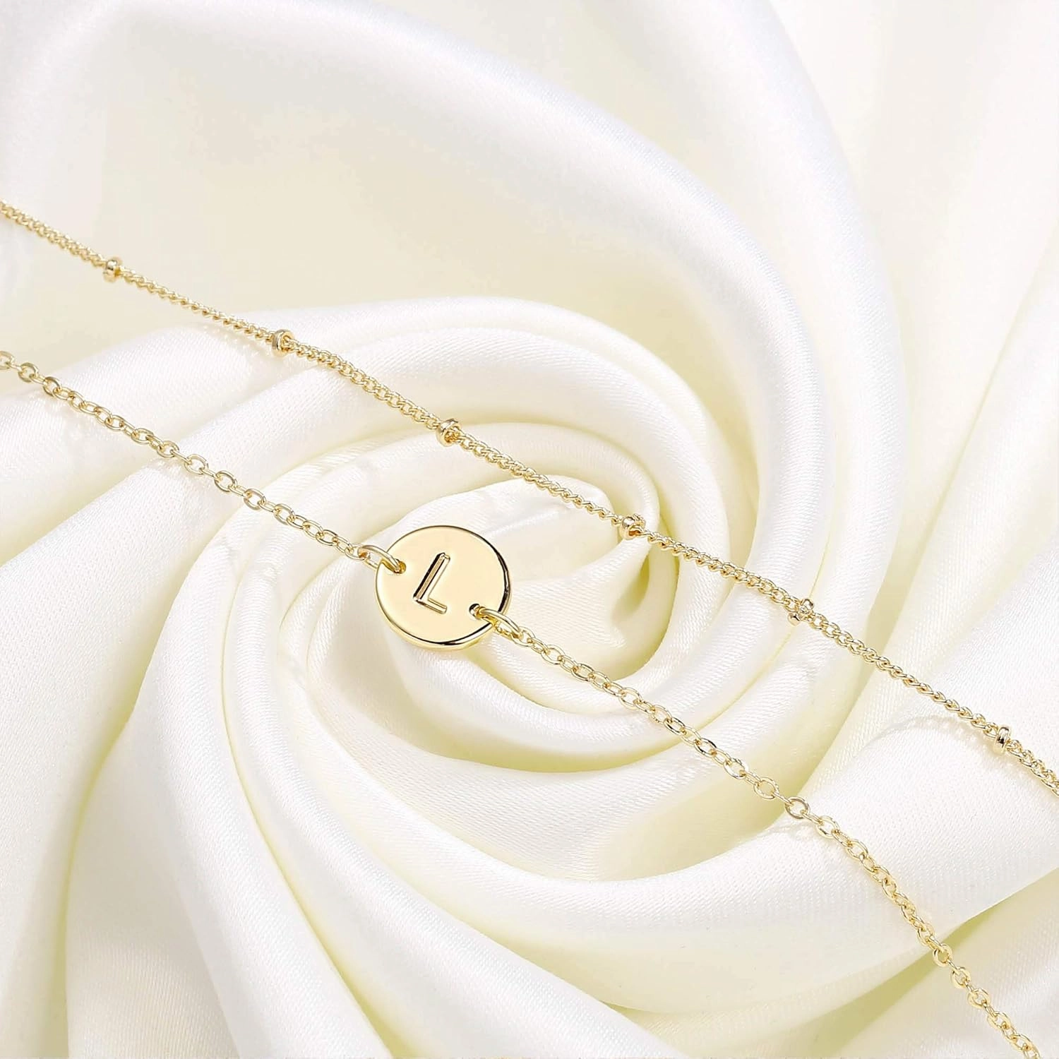 MONOZO Gold Initial Bracelets for Women Mothers Day Gifts, Dainty 14K Gold Plated Layered Beaded Letter Initial Bracelet Personalized 26 Alphabet Disc Monogram Charm Bracelet Mothers Day Gifts for Mom