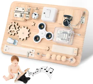 Montessori Wooden Busy Board - Sensory Toys for Toddlers Fine Motor Skills - Activity Board Toys for Kids - Educational Fidget Travel Toys for Baby Boy & Girl - Birthday Gifts for 1 2 3 4   years old