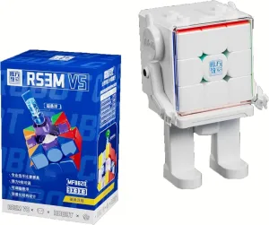 Moyu RS3M V5 Ball Core UV Coated Magnetic 3x3 Rapid Cube，Professional 3x3 Speed Cube with Display Stand，Stickerless RS3M 3 by 3 Budget Cube (MagLev 【Robot Display】)