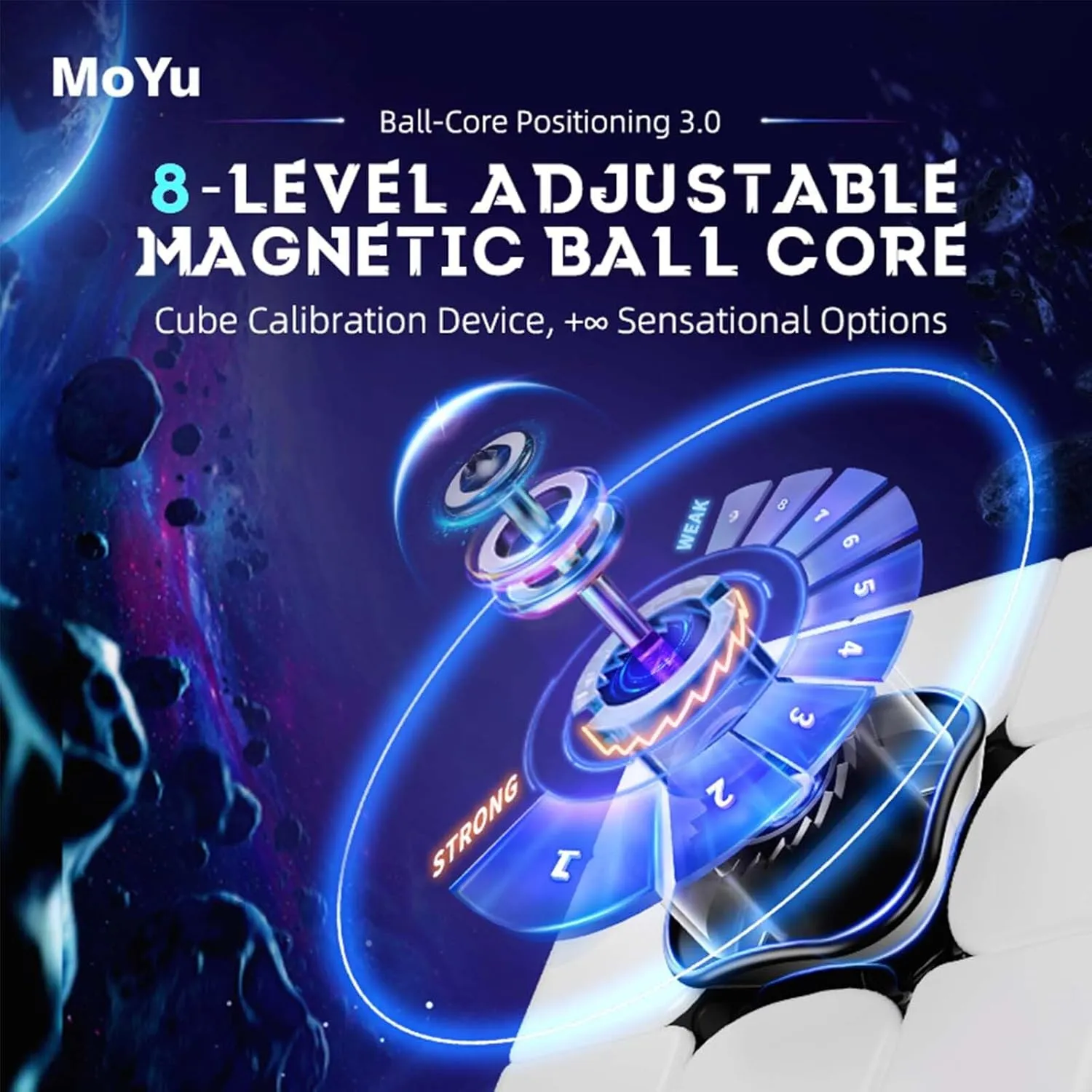 Moyu Super WeiLong 2023 Ball Core UV Coated Magnetic Speed Cube 3x3 Puzzle Cube Stickerless Magnetic Master Cube (8-Magnet Spring Ball-core UV Coated)