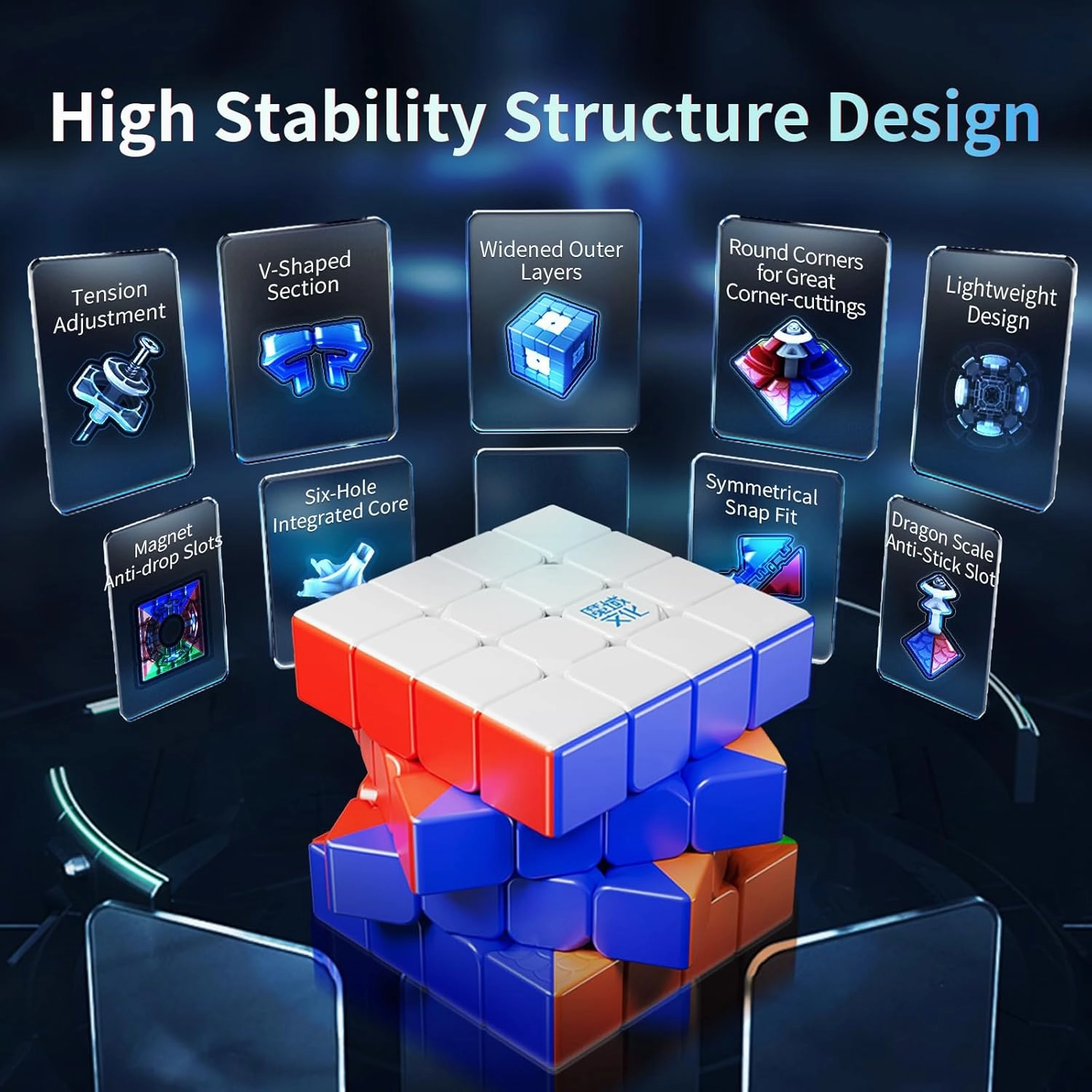 Moyu Aosu V7 4x4 Magnetic Speed Cube, 4 by 4 Flagship Edition Cube, 96 Magnets, Anti-Stick Design Adjustable Elasticity Stickerless Magnetic Cube (Standard)