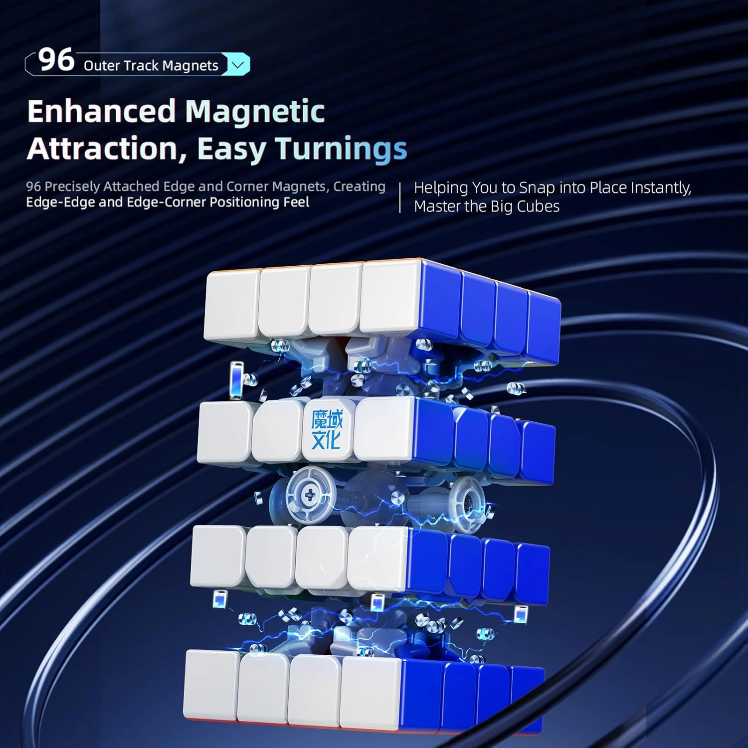 Moyu Aosu V7 4x4 Magnetic Speed Cube, 4 by 4 Flagship Edition Cube, 96 Magnets, Anti-Stick Design Adjustable Elasticity Stickerless Magnetic Cube (Standard)