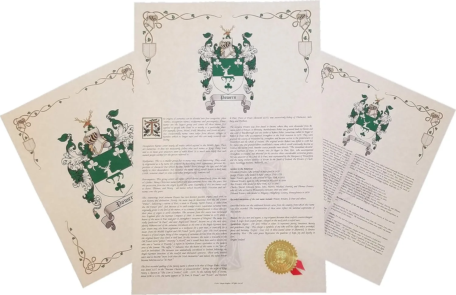 Mr Sweets Whiting - Coat of Arms, Crest & History 3 Print Combo - Surname Origin: Irish Ireland