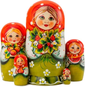 MUARO Wooden Nesting Dolls, Matryoshka Stacking Nested Set, 5 Pieces, Handmade