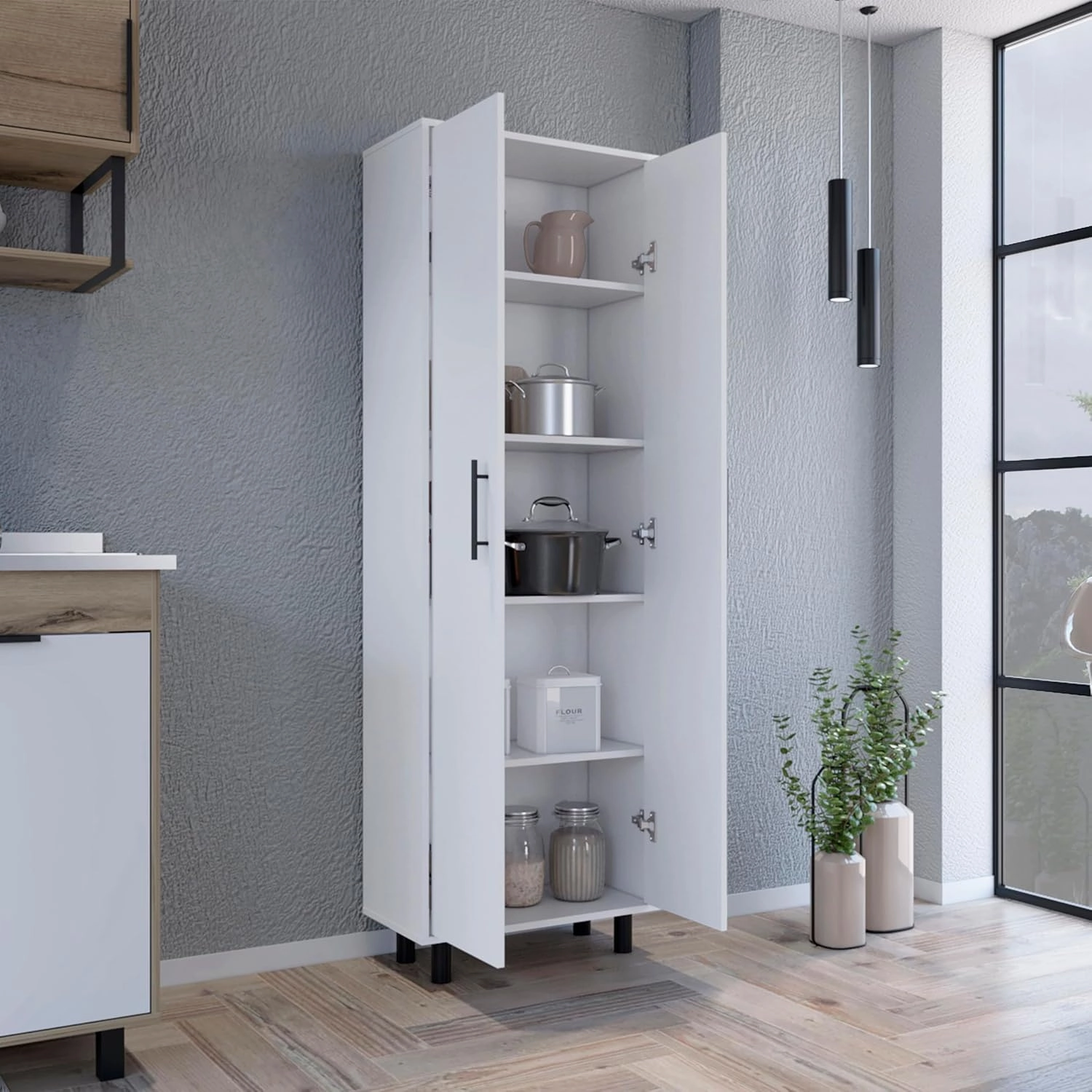 Multistorage Manacor 5-Shelf Storage Unit - White, 78" Tall, 23" Wide, Ideal for Home Office Organization