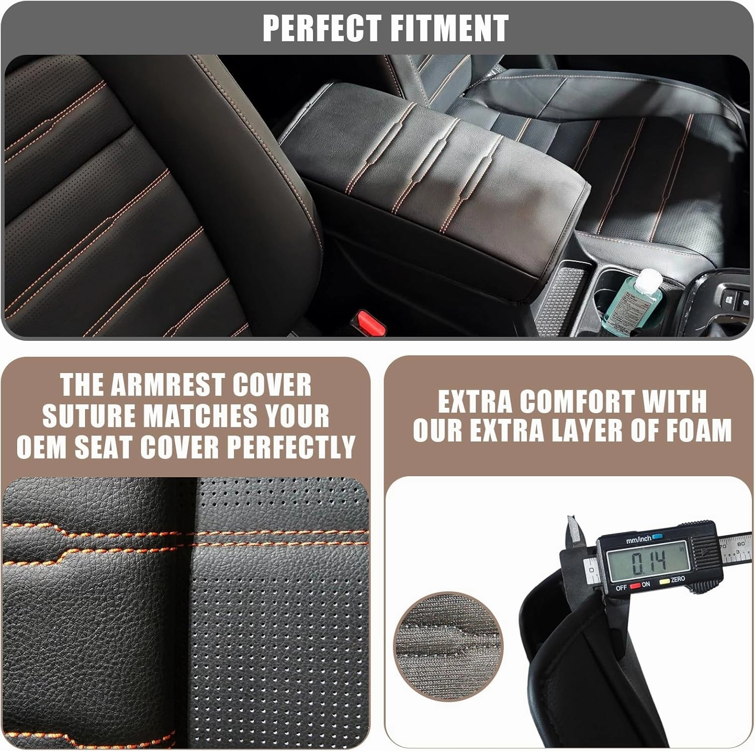 Muslogy Center Console Cover Compatible with 2023 2024 2025 Honda CR-V Accessories CRV Hybrid LX EX EX-L Sport Touring Armrest Cover Lid Cushion Protector Vegan Leather Extra Soft(Black/Orange Trim)