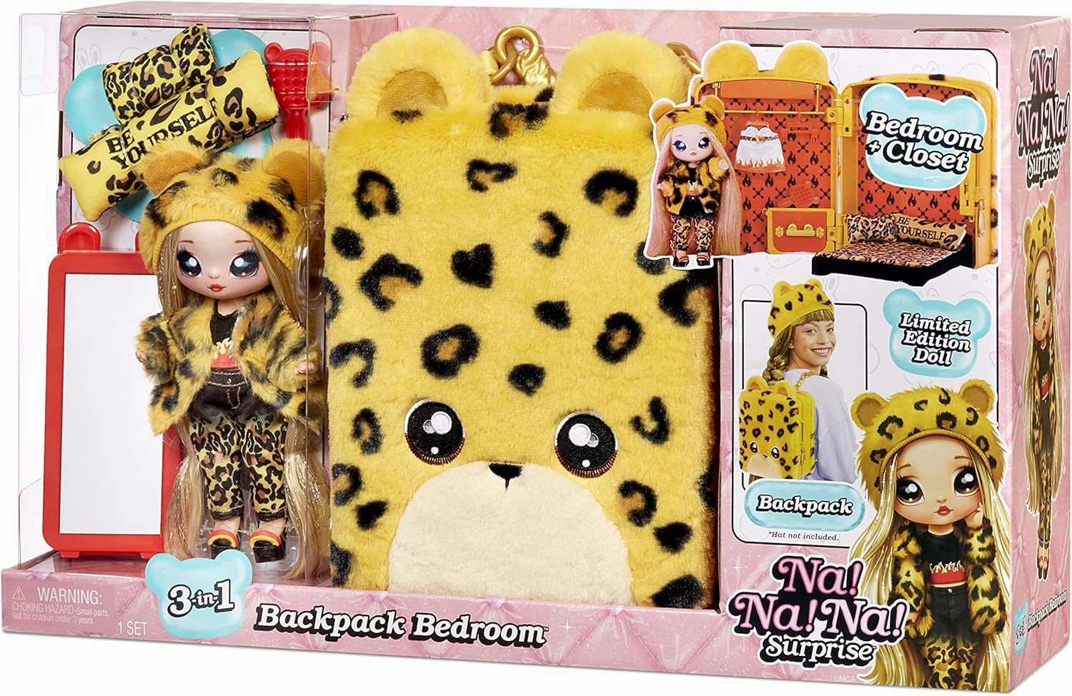 Na! Na! Na! Surprise 3-in-1 Backpack Bedroom Playset Jennel Jaguar Fashion Doll in Exclusive Outfit, Fuzzy Bag, Closet with Pillows & Blanket Accessories, Gift for Kids, Ages 5 6 7 8  Years