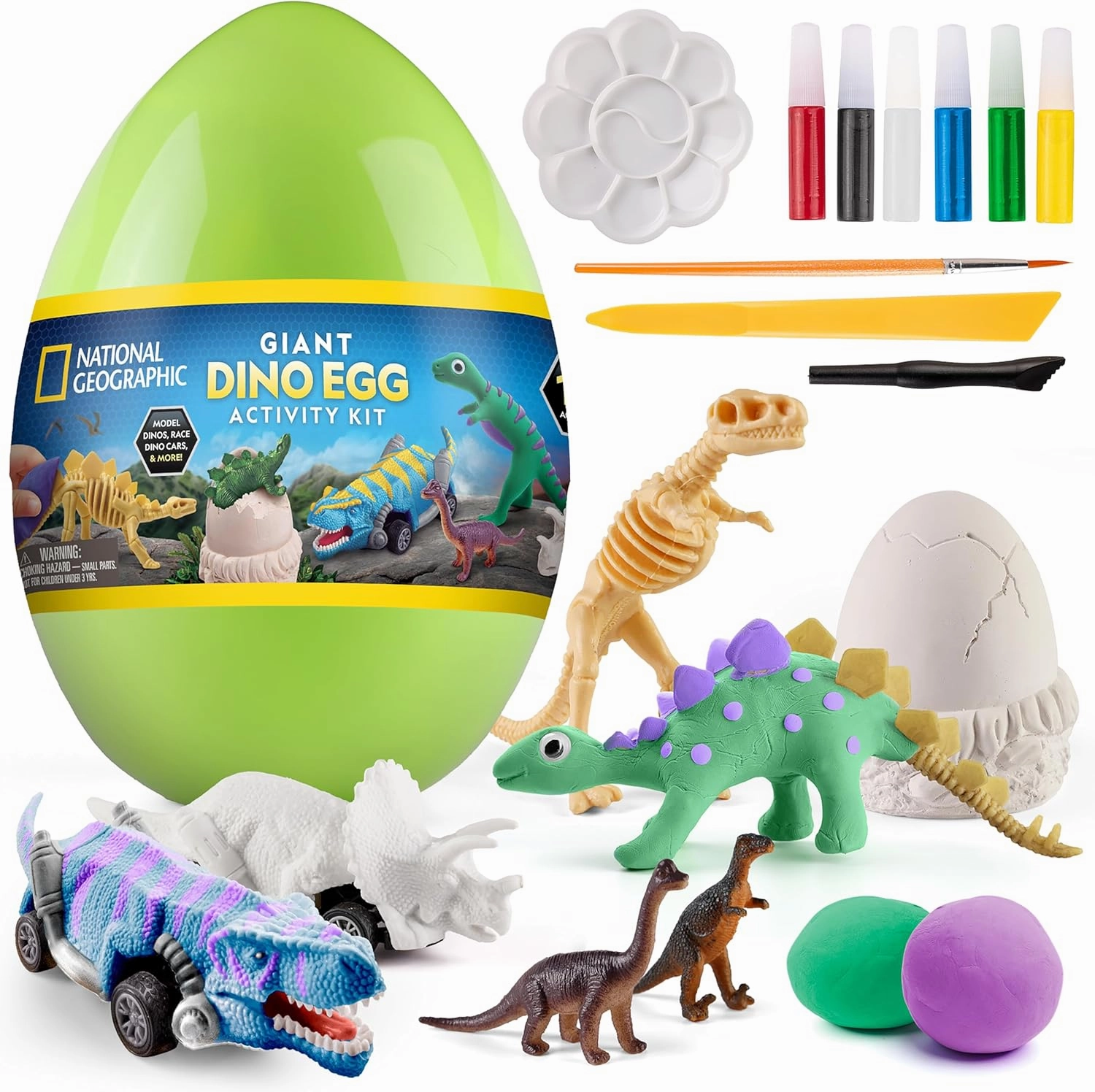 National Geographic Giant Dinosaur Egg Activity Kit – 15  Dino Crafts, Painting Cars, Clay Models, Dig Brick, Stickers & Learning Guide, Easter Basket Stuffers, Dinosaur Science Toy for Boys & Girls