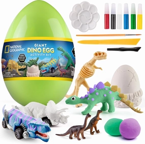 National Geographic Giant Dinosaur Egg Activity Kit – 15  Dino Crafts, Painting Cars, Clay Models, Dig Brick, Stickers & Learning Guide, Easter Basket Stuffers, Dinosaur Science Toy for Boys & Girls