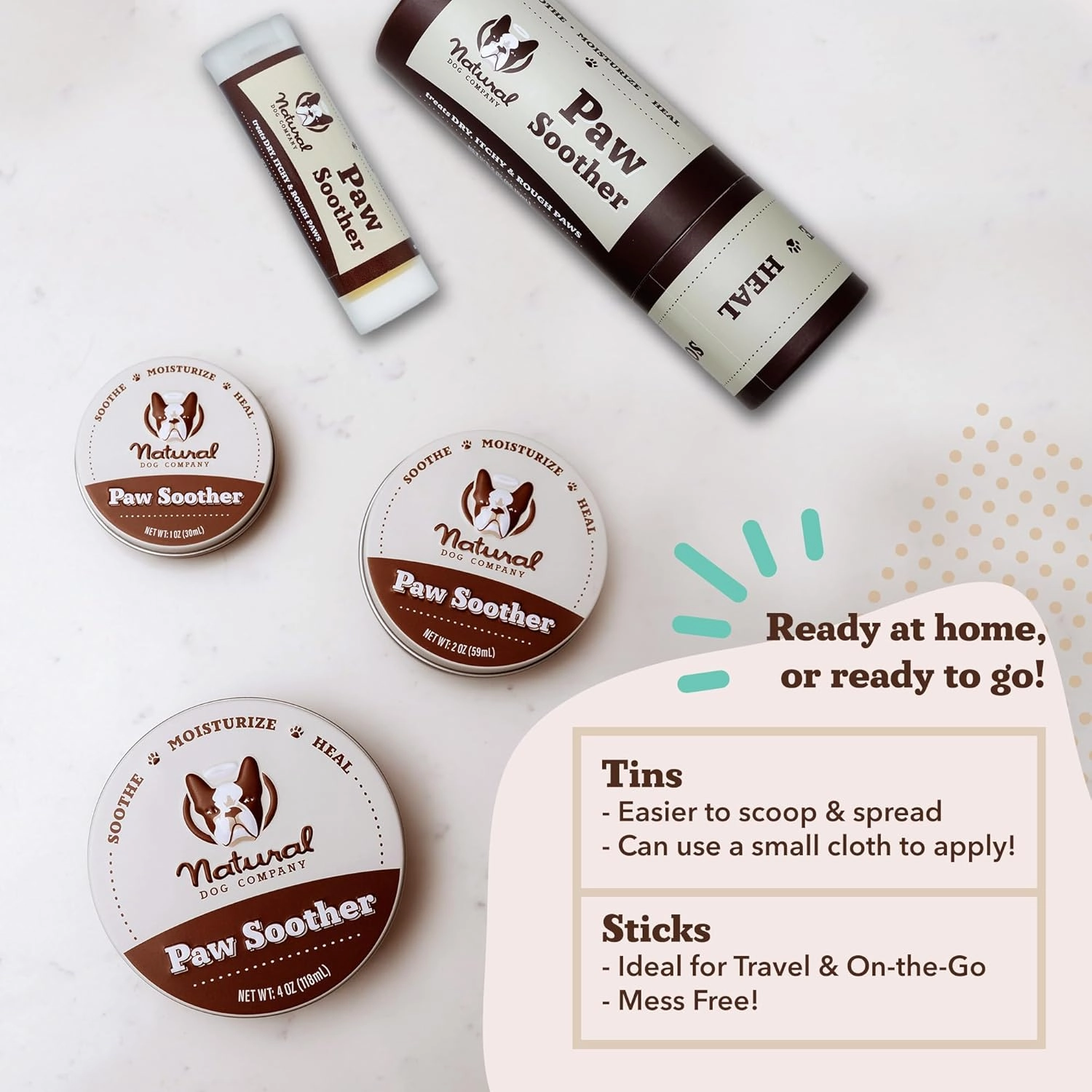 Natural Dog Company Paw Soother Balm & Wax for Dogs, Moisturizing Relief for Dry, Cracked Paws, Lick-Safe,Repairs & Heals, Protects Against Extreme Weather, Coconut Oil & Vitamin E, 1 oz Tin