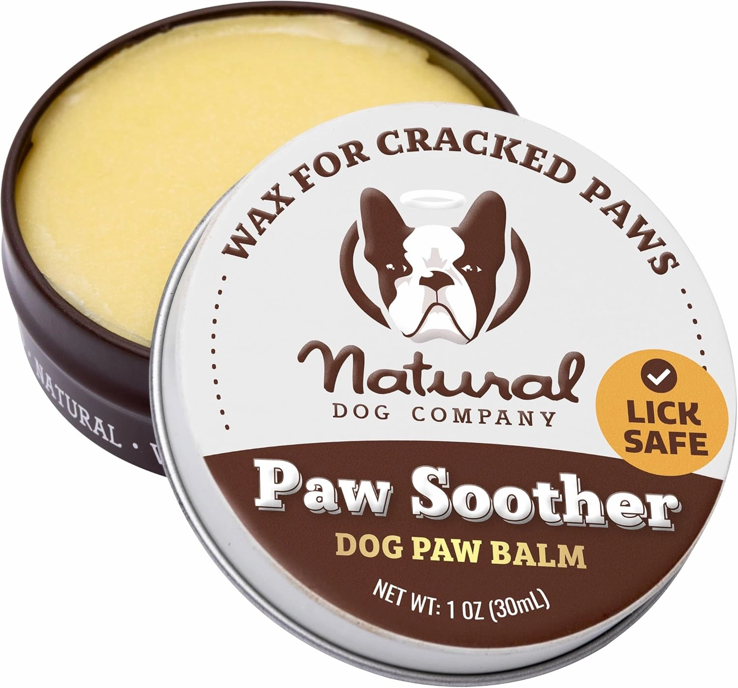 Natural Dog Company Paw Soother Balm & Wax for Dogs, Moisturizing Relief for Dry, Cracked Paws, Lick-Safe,Repairs & Heals, Protects Against Extreme Weather, Coconut Oil & Vitamin E, 1 oz Tin