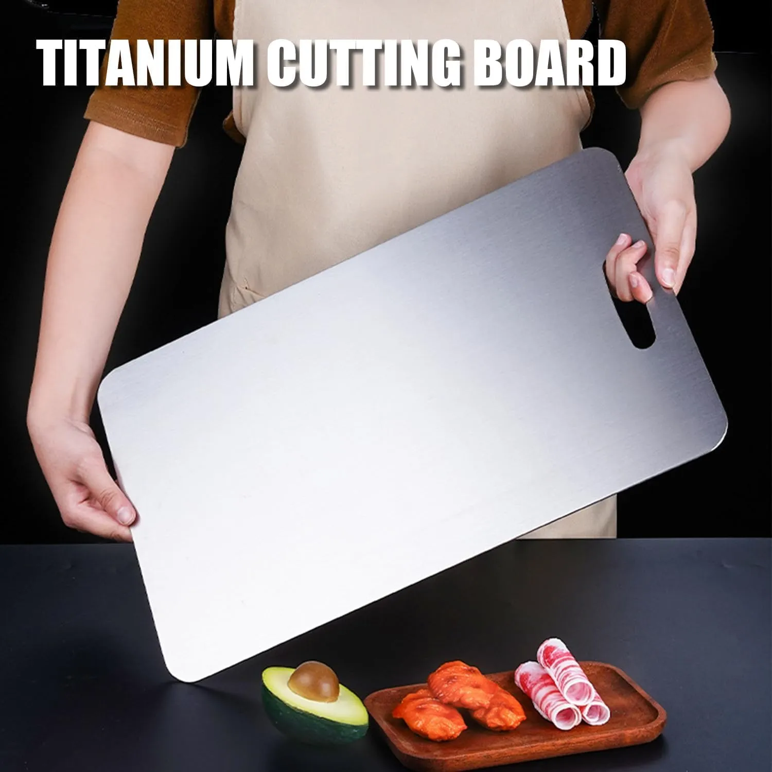 New Titanium Cutting Board - 100% Pure Titanium Cutting Boards For Kitche, 1 Pack Double-sided food-grade Cutting Board For Cutting Meats, Fruits And Vegetables（11.4x8in）