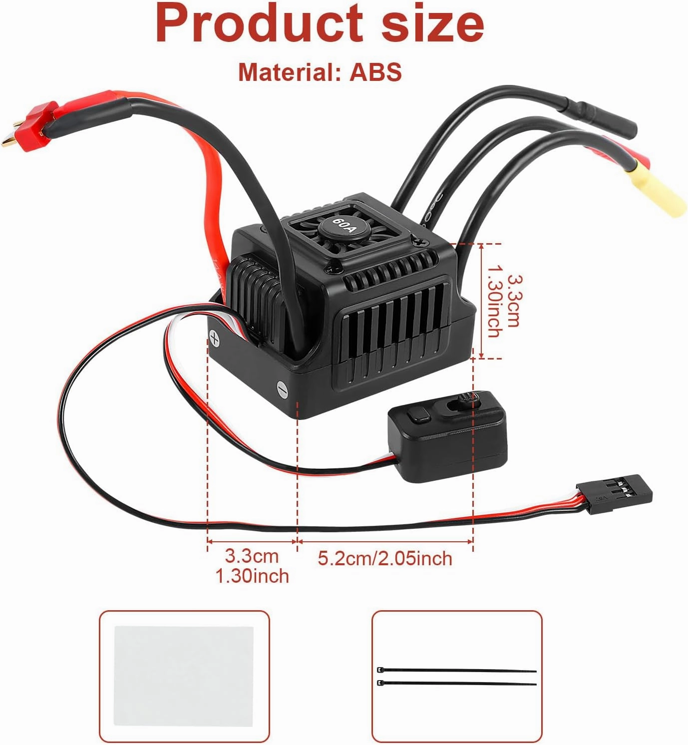 New Brushless Sensorless ESC, 60A Waterproof Dustproof Brushless Smart ESC, Sensorless Motor Combo, Multiple Protection Brushless ESC for 1/10 RC Car Truck Outdoor (T Plug)