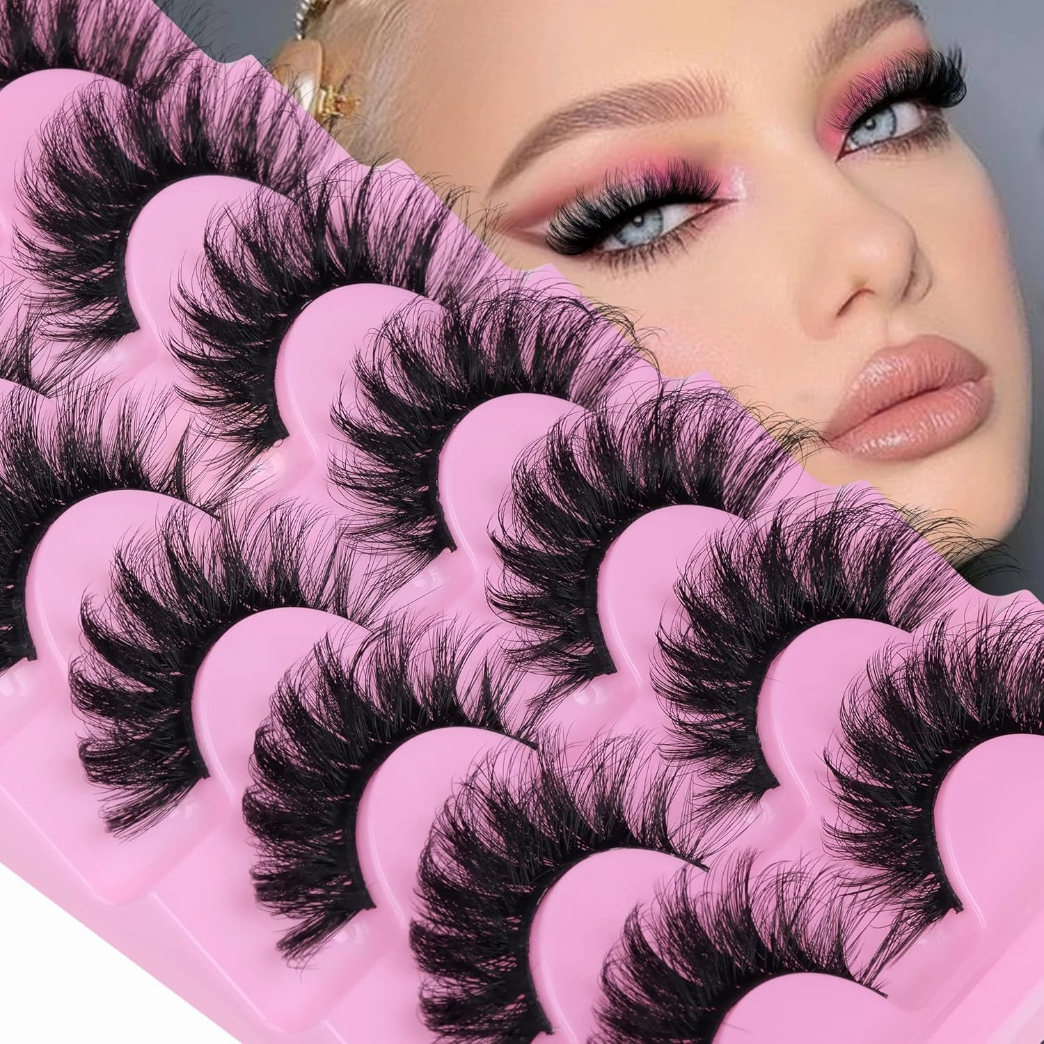 NEW JIMIRE Faux Mink Lashes Fluffy Volume False Eyelashes Pack Dramatic Natural Look Wispy Cat Eye 18MM Fake Lashes 7 Pairs