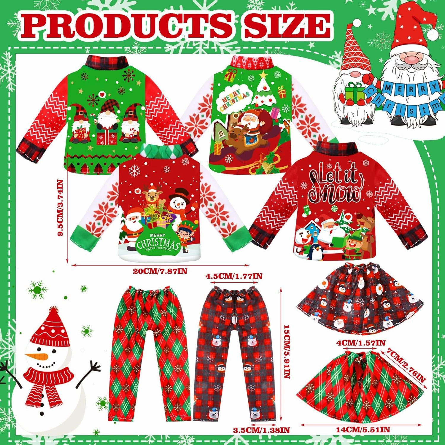 Newcotte 8 Pieces Christmas Accessories Clothes Doll Costume Santa Gingerbread Snowflake Christmas Tree Doll Clothes Holiday Outfits for Christmas Party Decorations(Snowflake)