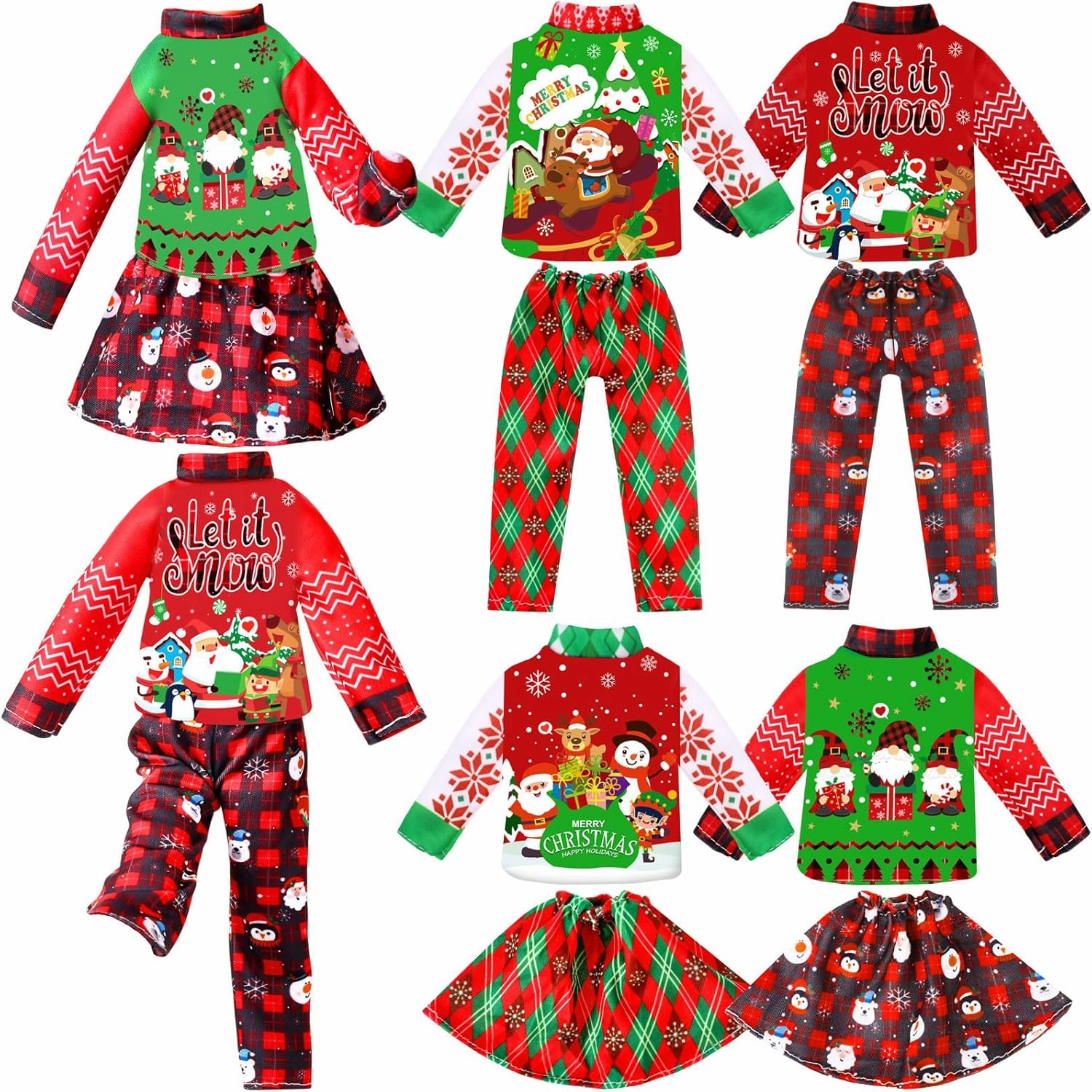 Newcotte 8 Pieces Christmas Accessories Clothes Doll Costume Santa Gingerbread Snowflake Christmas Tree Doll Clothes Holiday Outfits for Christmas Party Decorations(Snowflake)