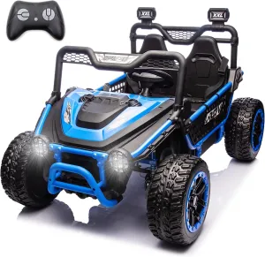 NEWQIDA XXL 2 Seater Kids UTV 24V Ride on Toys Car with Remote Control, 4WD 4-Wheeler Spring Suspension, Up to 5MPH, EVA Rubber Tires, Bluetooth, Music, 22" Spacious Seat for Boys Girls, Blue