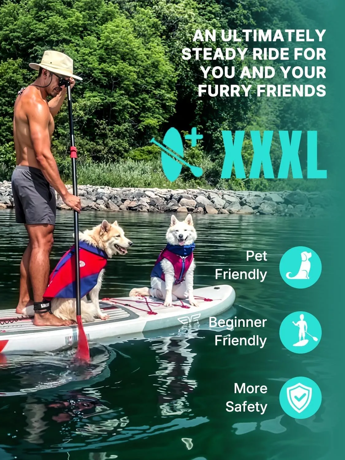 Niphean (Extra Large) Inflatable Paddle Board, SUP for 2 1 People/Family, Stand Up Paddle Board with (Beginner Friendly) StabilTrac Fin, Waterproof Phone Pouch, Paddle Boards for Adults, Gift Ideas