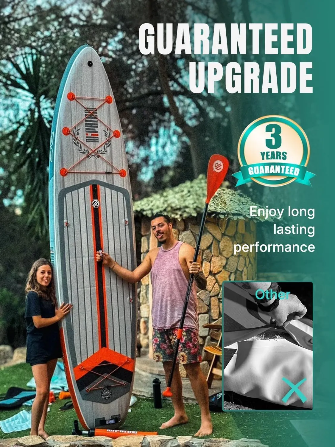 Niphean (Extra Large) Inflatable Paddle Board, SUP for 2 1 People/Family, Stand Up Paddle Board with (Beginner Friendly) StabilTrac Fin, Waterproof Phone Pouch, Paddle Boards for Adults, Gift Ideas