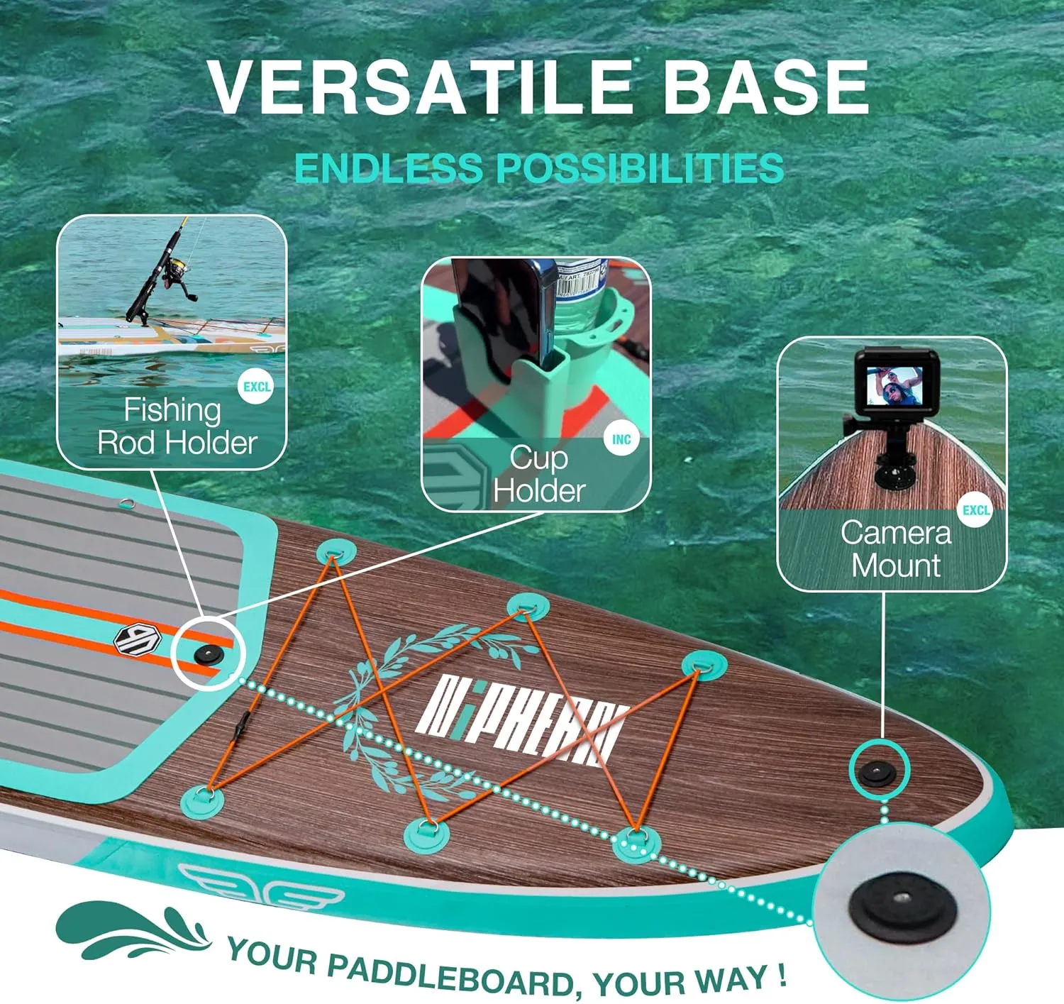Niphean (Extra Large) Inflatable Paddle Board, SUP for 2 1 People/Family, Stand Up Paddle Board with (Beginner Friendly) StabilTrac Fin, Waterproof Phone Pouch, Paddle Boards for Adults, Gift Ideas