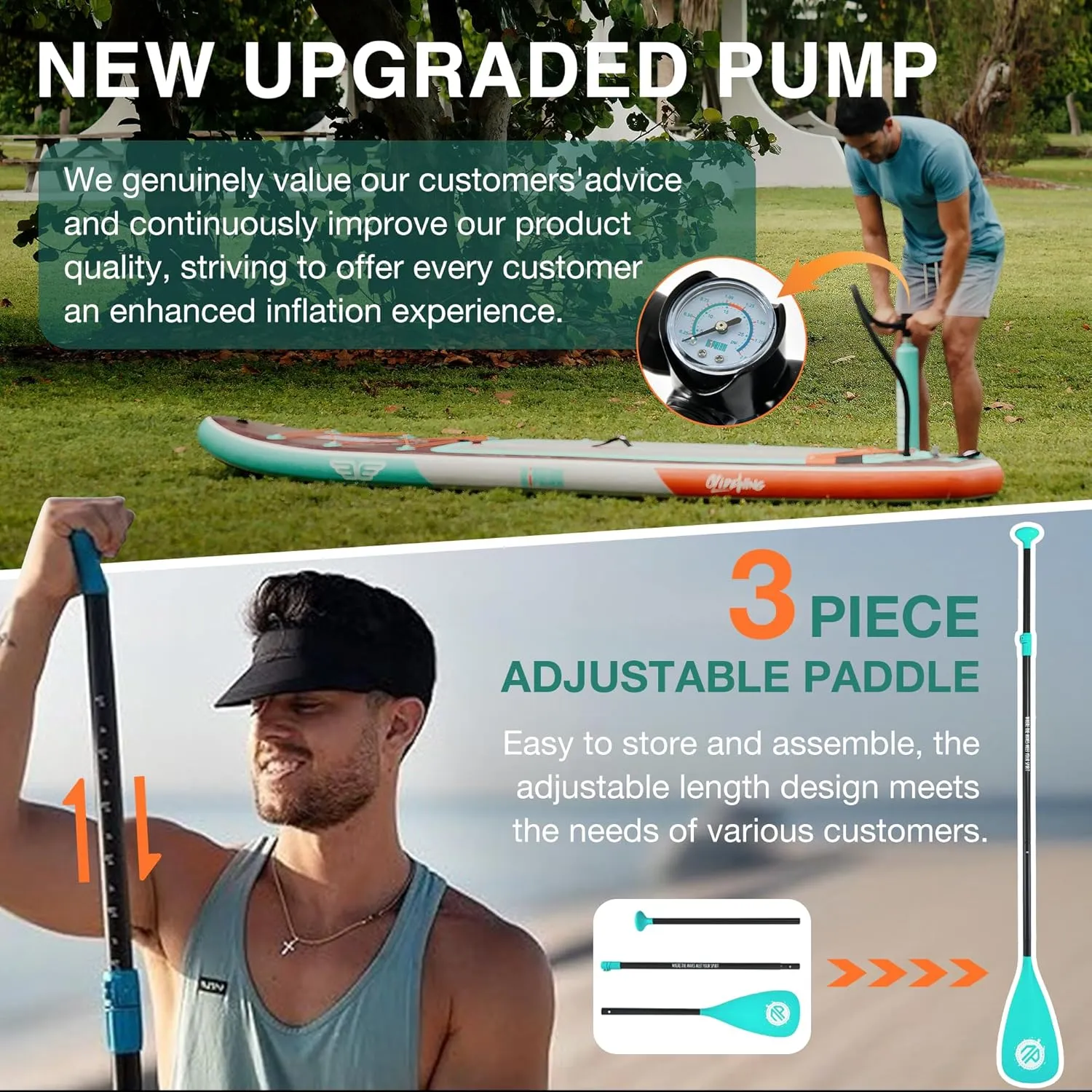 Niphean (Extra Large) Inflatable Paddle Board, SUP for 2 1 People/Family, Stand Up Paddle Board with (Beginner Friendly) StabilTrac Fin, Waterproof Phone Pouch, Paddle Boards for Adults, Gift Ideas