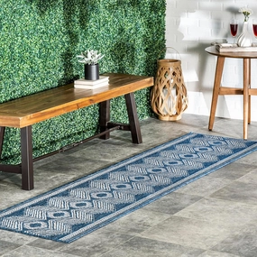 nuLOOM 2' x 8' Outdoor Tribal Geometric Area Rug, Stain Resistant, Weather Resistant, High Traffic, Patio, Balcony, Outside, Ranya Blue