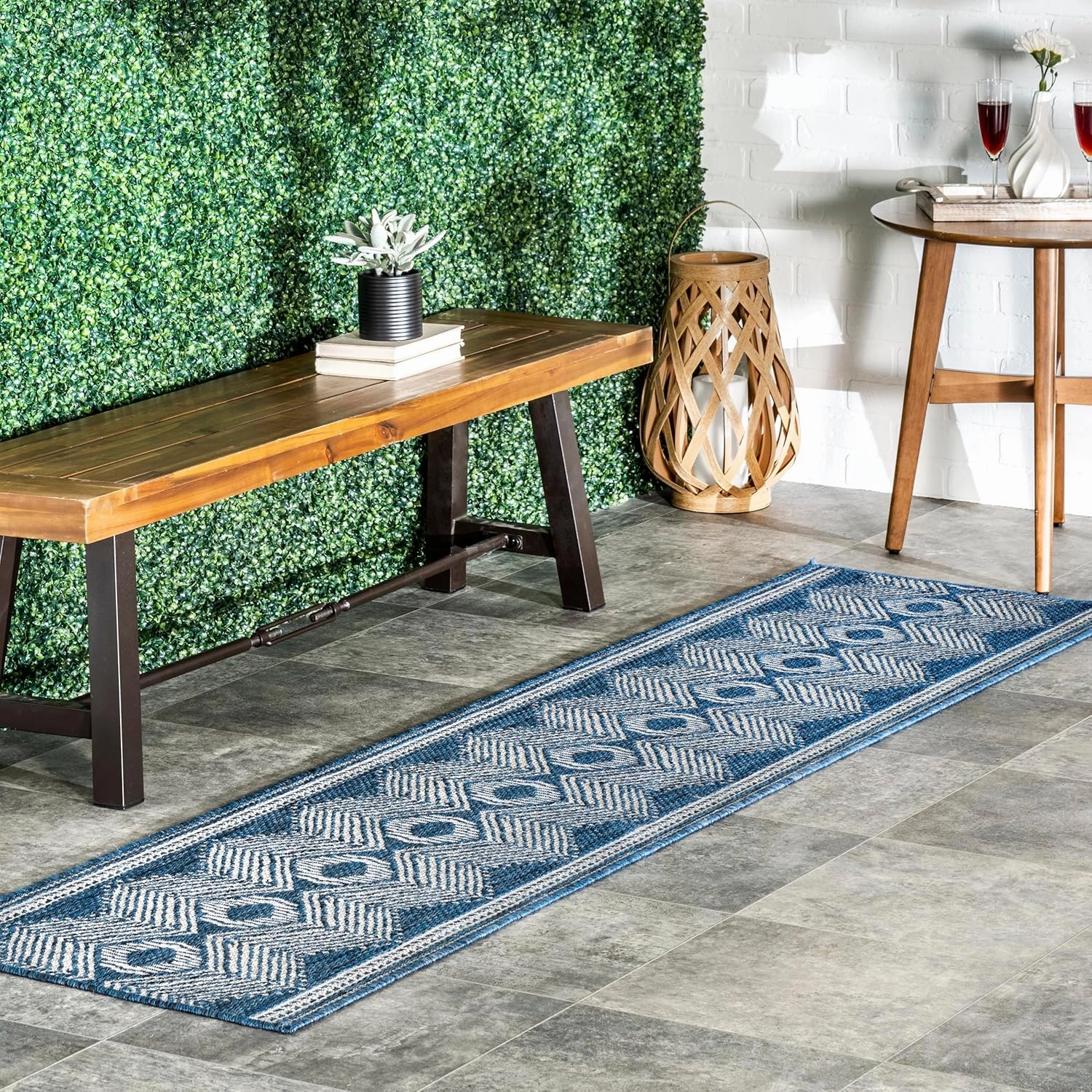 nuLOOM 2' x 8' Outdoor Tribal Geometric Area Rug, Stain Resistant, Weather Resistant, High Traffic, Patio, Balcony, Outside, Ranya Blue
