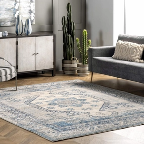 nuLOOM Alexis Vintage Distressed Medallion Area Rug, 4x6, Blue